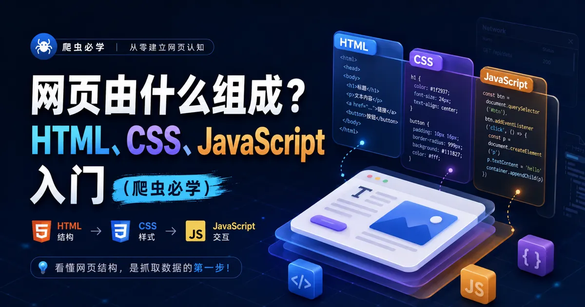 网页由什么组成？HTML、CSS、JavaScript 入门（爬虫必学）